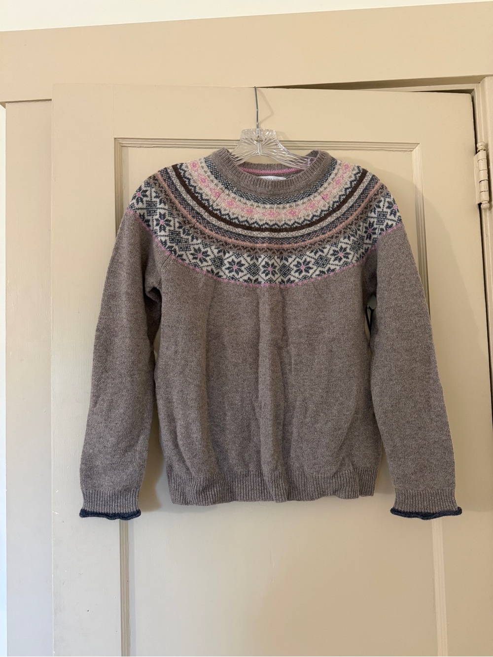 Tabitha Webb  Crewneck Sweater in Gray with Pink & Navy Accents